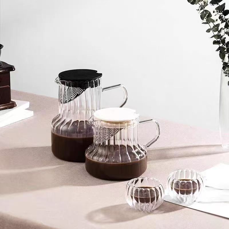 High borosilicate glass coffee pot, vertical pattern sharing pot with filter, home and office flower pot, brewing pot full figure