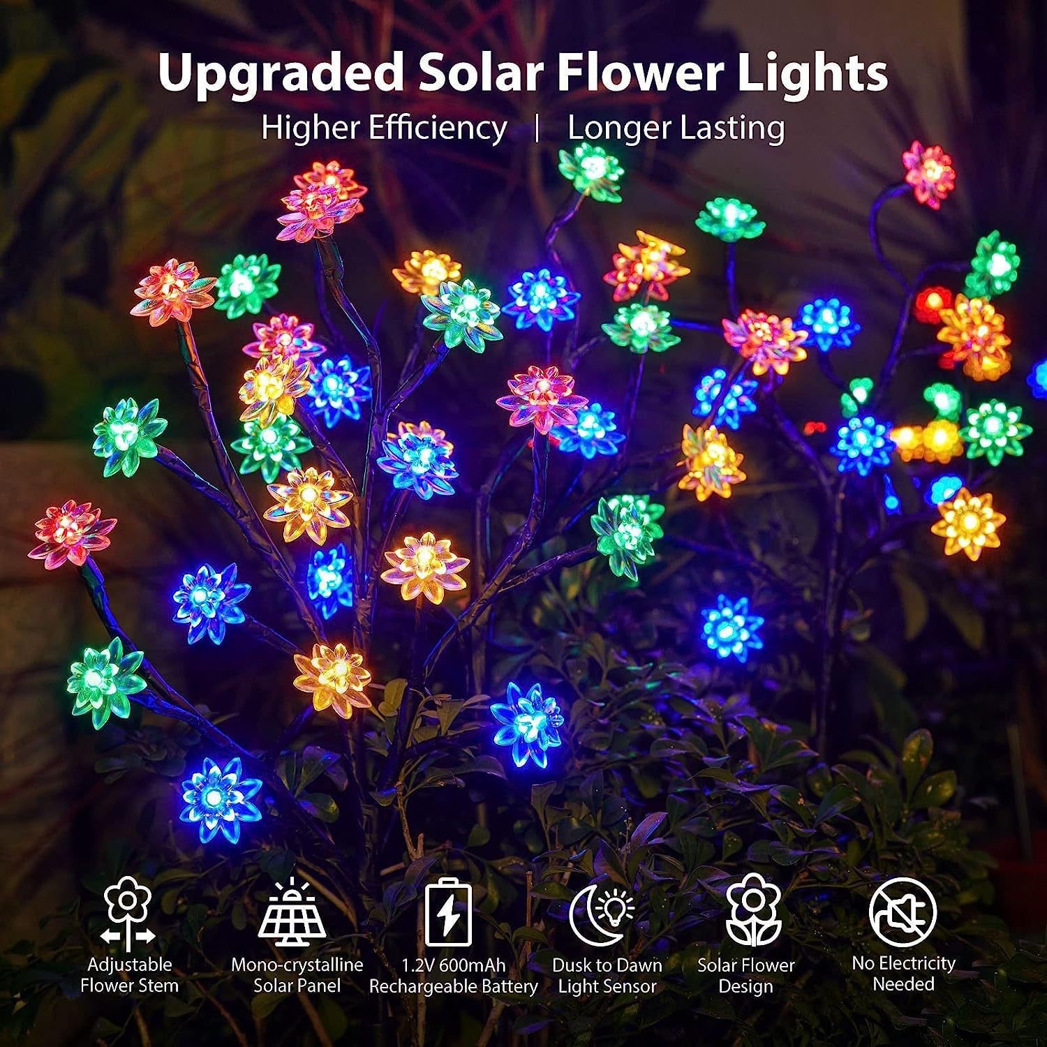 Solar-powered cherry blossom ground socket lights, outdoor waterproof branch lawn lights, festival decorative lights, warm courtyard decorative lights details Picture