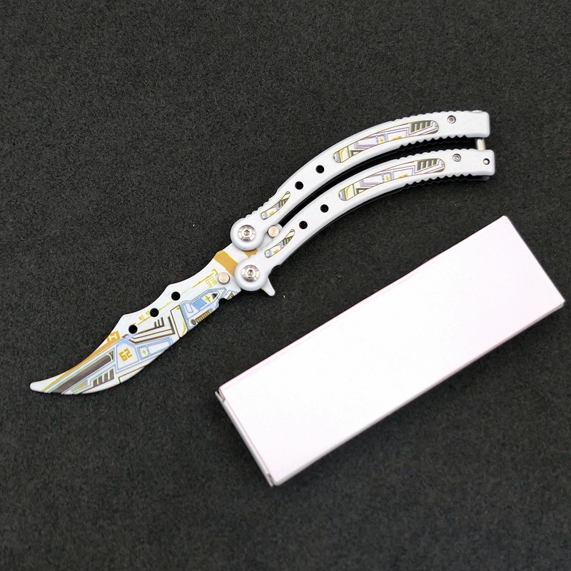 CSGO butterfly knife from the manufacturer, all-steel outdoor folding 3D swing practice, uncut blade freestyle training, titanium alloy curved knife undefined