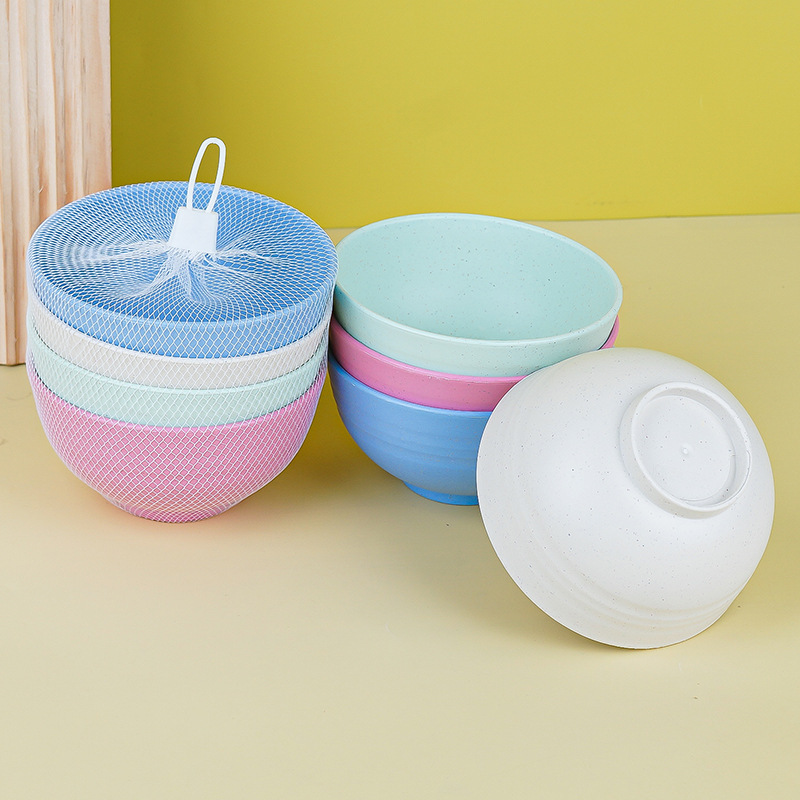 Cross-border wheat straw bowls, household net bag packaged tableware bowls, Amazon plastic round bowls available for wholesale from logo manufacturers Application Scenario