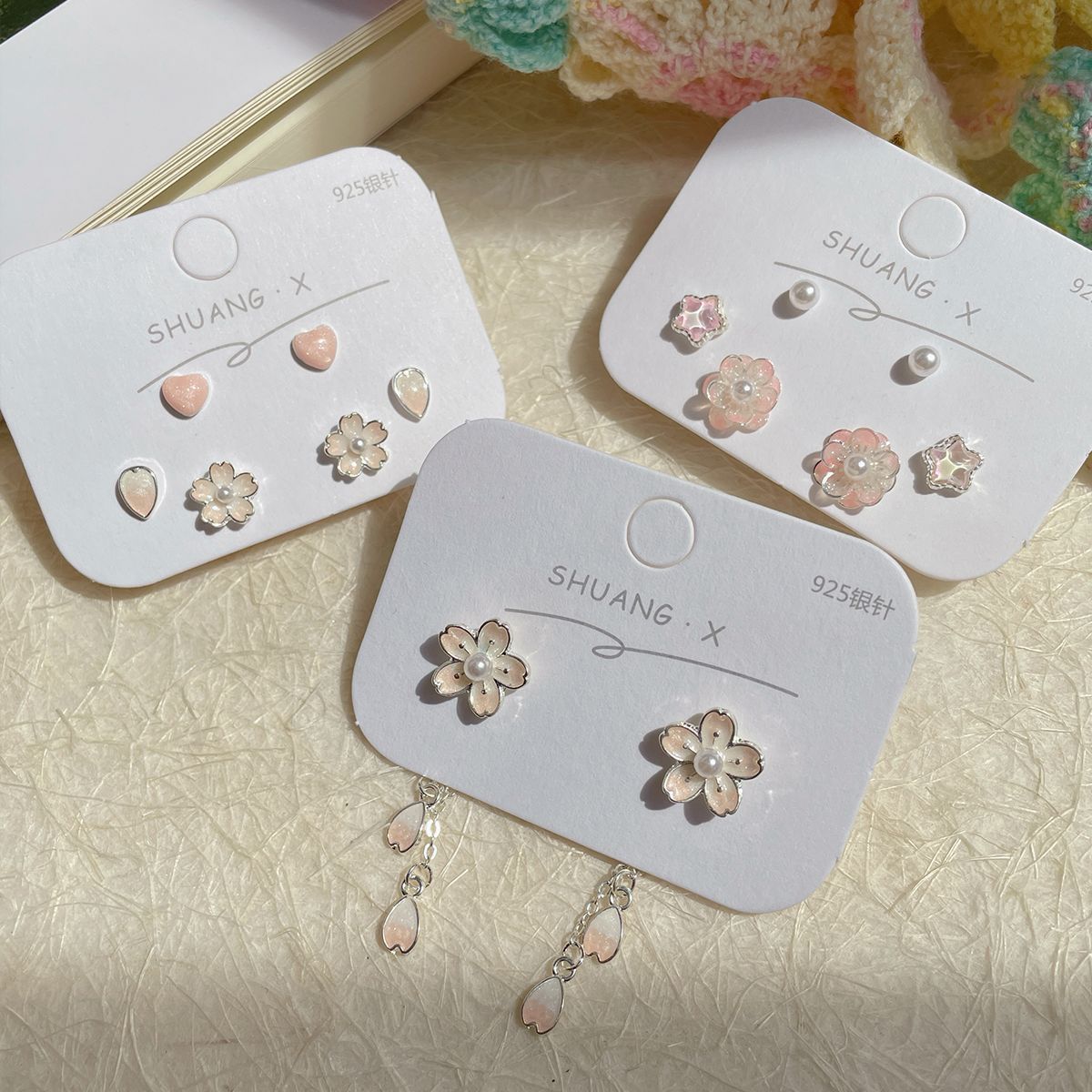 New cherry blossom earrings, tassels, high-end style, sweet and cute stud earrings set, Yiwu ethereal earrings, silver needles Application Scenario