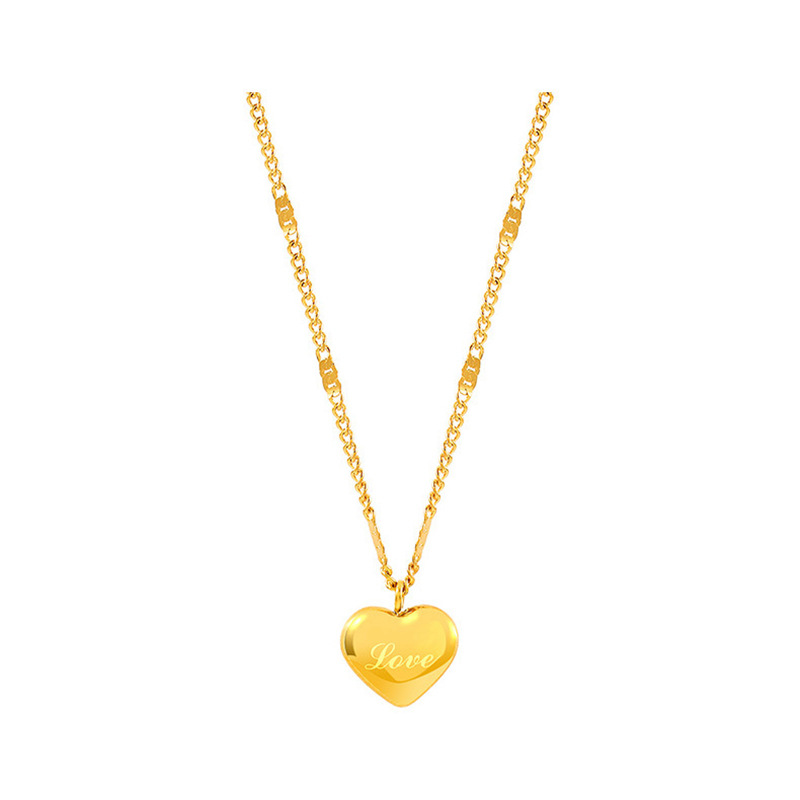 Korean style, simple and fashionable, gold-plated engraved heart pendant, stainless steel chain jewelry, women's necklace Item Picture