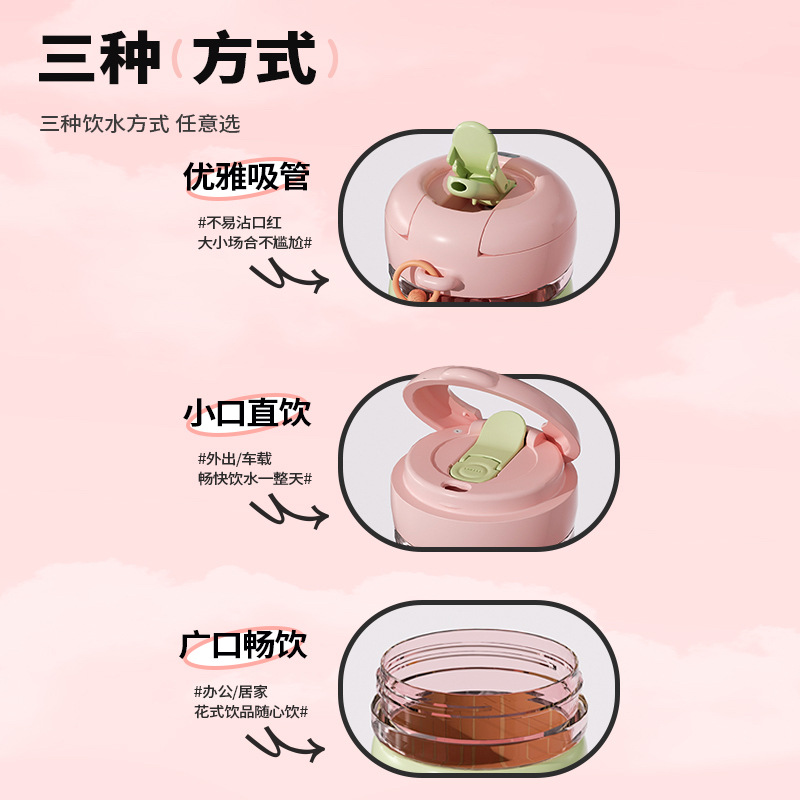 Dopamine dual-drink flower tea straw cup, creative large-capacity portable drinking cup, popular leak-proof, cute student, anti-drop Application Scenario