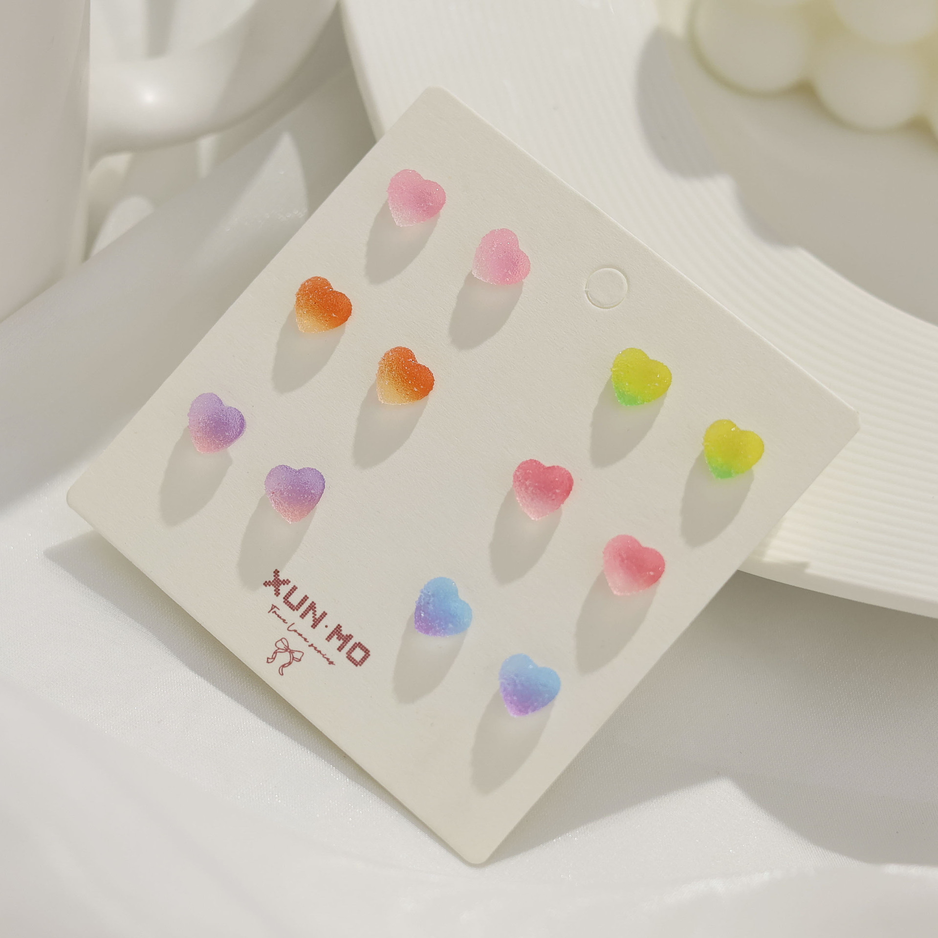 Colorful gummy heart-shaped stud earrings set for female students, simple dopamine earrings, versatile and niche earrings wholesale details Picture