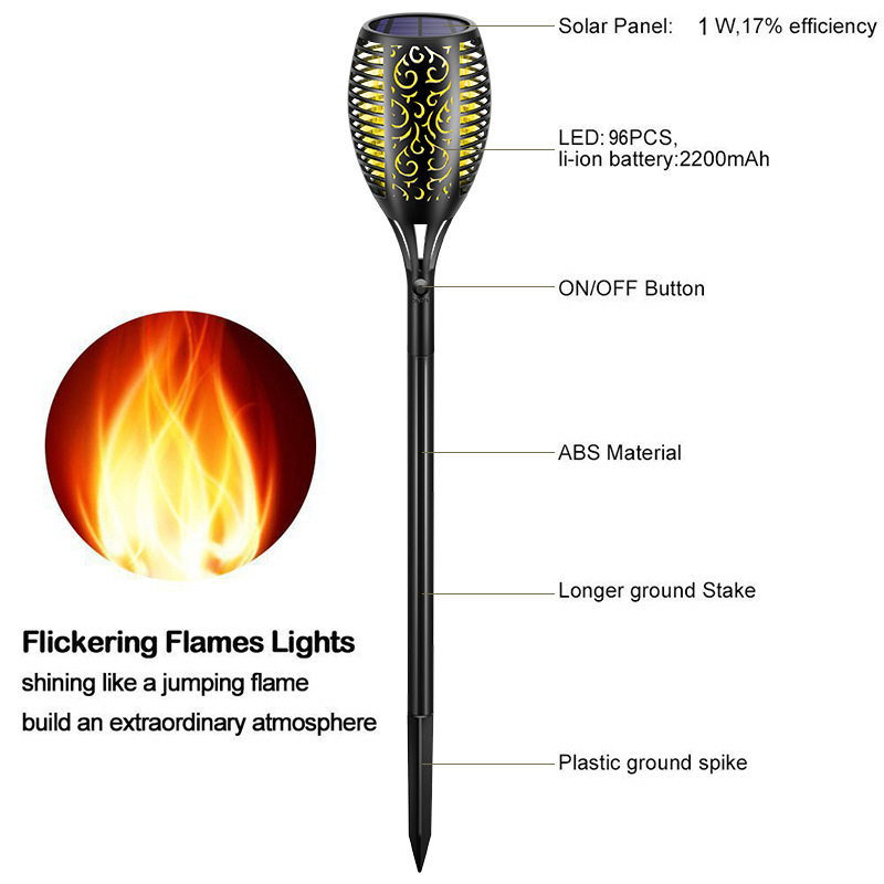 Solar outdoor flame light 96LED solar flame light Garden lawn light Courtyard landscape torch light full figure