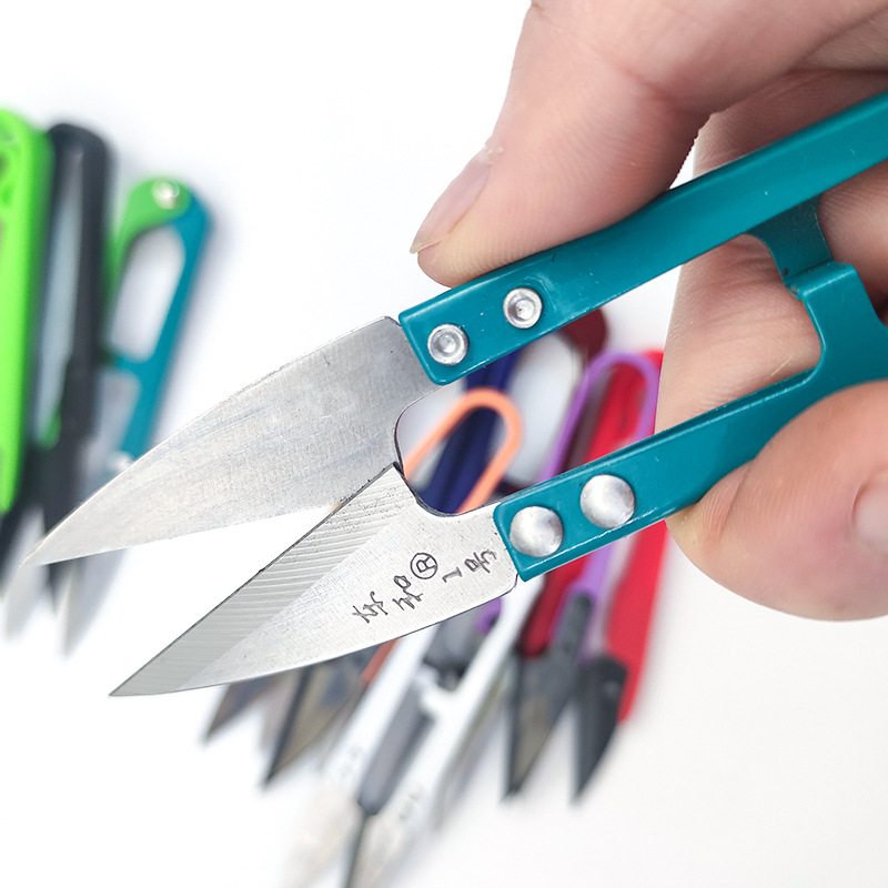 Wholesale U-shaped scissors, cross-stitch small scissors, sharp anti-rust scissors, single-handle set, U-shaped colored yarn shears for garment factories details Picture