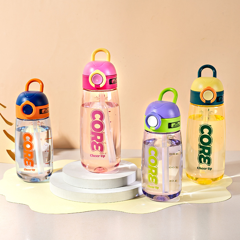 Wholesale of high-appeartion-level summer large-capacity outdoor sports plastic water bottles, children's water cups, household student straw cups Specification drawing