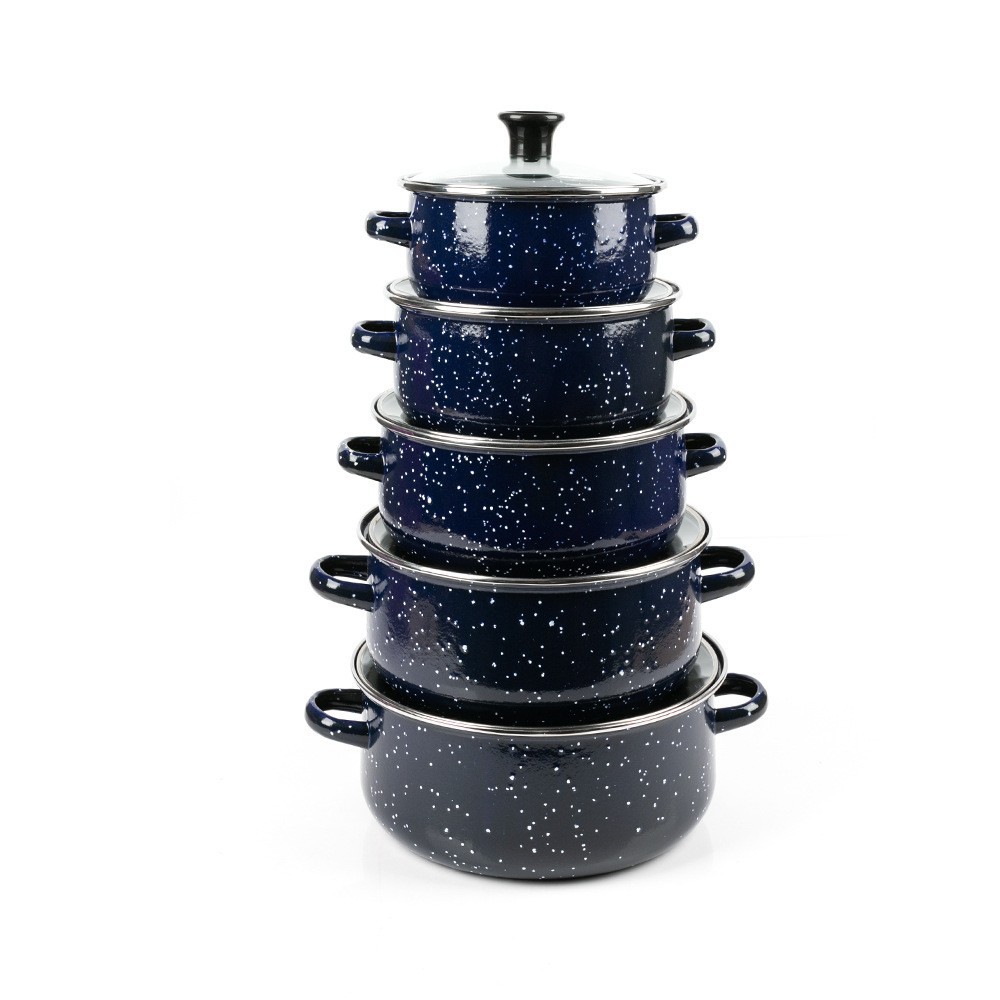Induction cooker soup pot, enamel soup pot, five-layer double-ear soup pot with star dots, outdoor picnic pot with mottled dots stew pot Item Picture