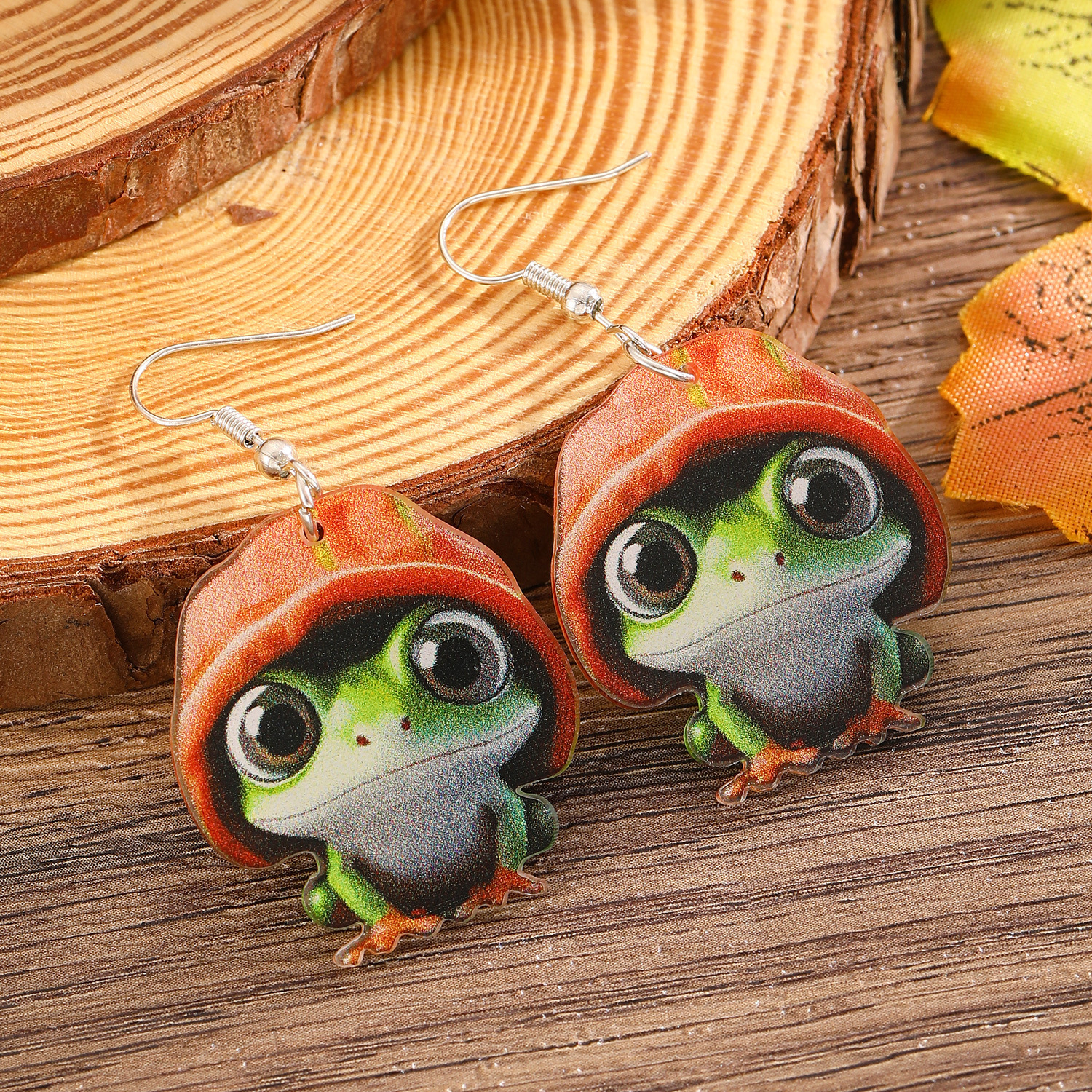 European and American cross-border cute and distinctive colorful frog earrings, tree frog earrings for women wearing hats, acrylic earrings and accessories Specification drawing
