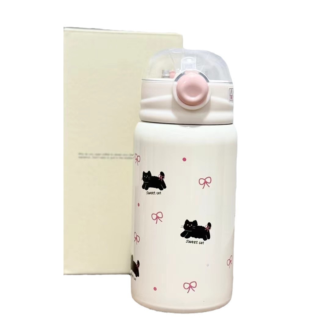 Large capacity, high appearance level, new stainless steel straw double-drinking cup for girls in 2024, portable water bottle for students Item Picture