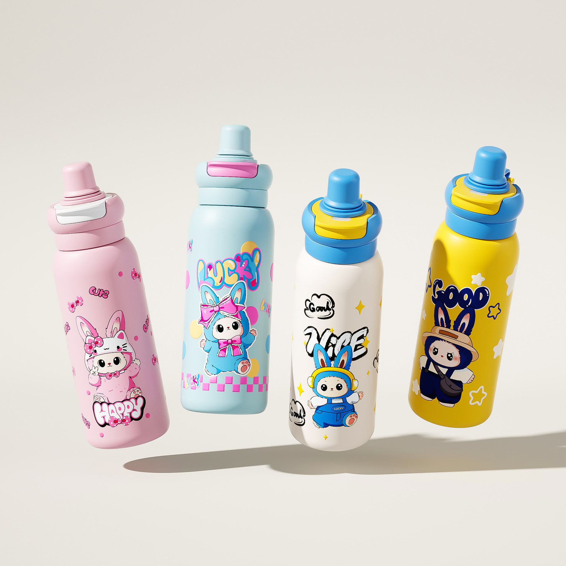New cartoon 316 stainless steel insulated cup, cute large-capacity goddess cup, outdoor portable straw sports water bottle full figure