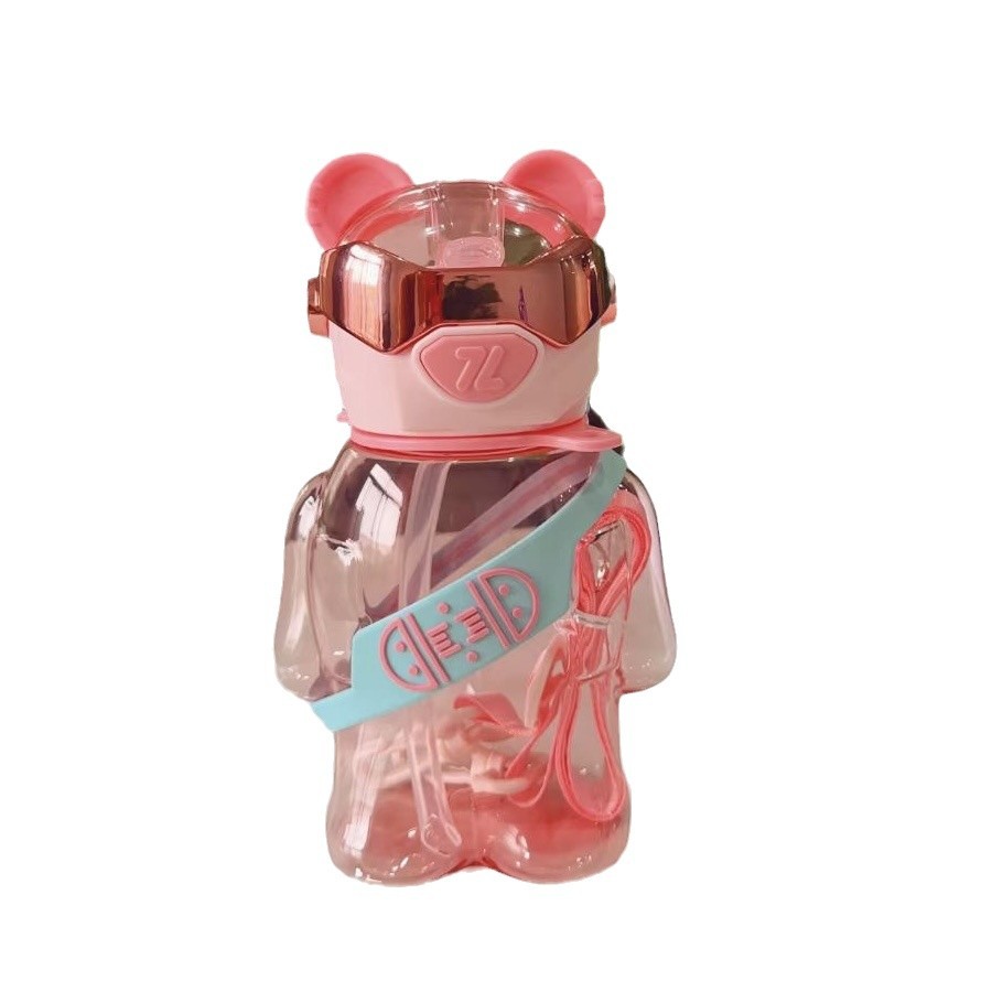 2025 New creative eyewear bear for children with invisible electroplated sequin lock, plastic high appearance level, shoulder strap and straw cup Item Picture