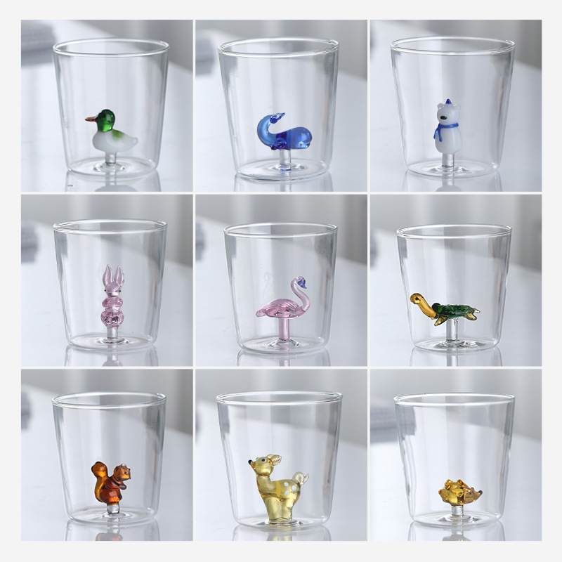 A popular high-borosilicate heat-resistant transparent glass cup with free shipping and a creative cartoon animal glass cup full figure