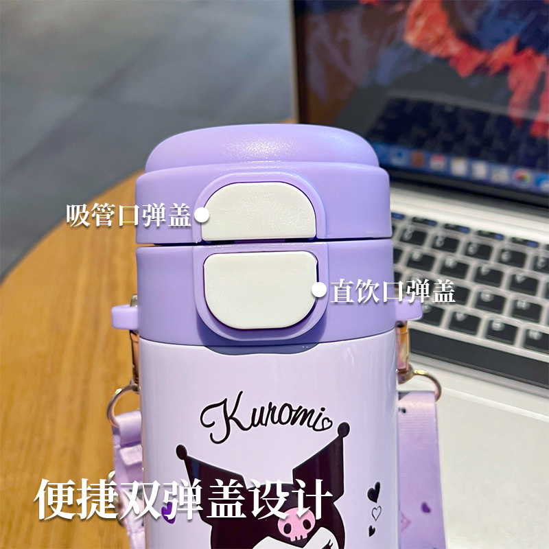 Sanrio official insulated cup, children's water cup, cartoon double-drinking cup, portable straw water cup for girls, cute and portable details Picture