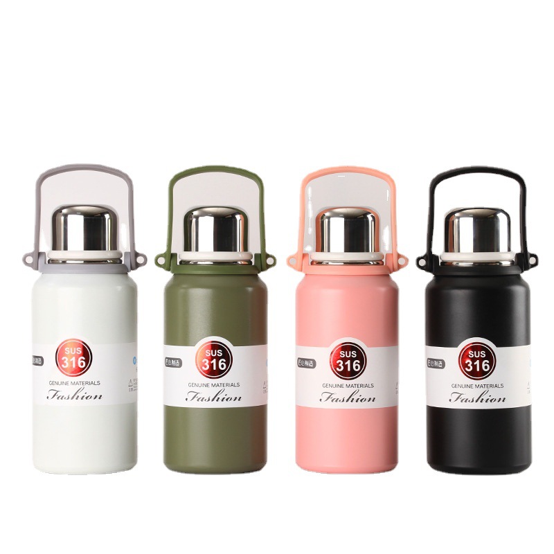 New 316 stainless steel vacuum insulated cup, portable slanted travel kettle, outdoor large-capacity sports water bottle with handle Item Picture