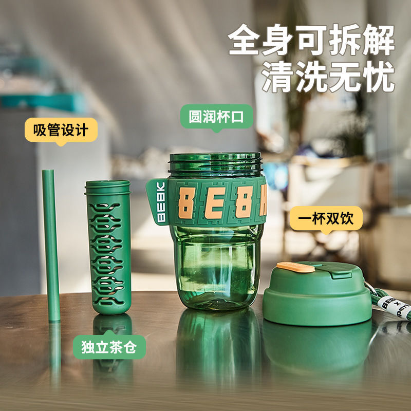 Simple coffee cup, tritan safe material, tea brewing cup, portable couple, high appearance level, double-drinking straw cup details Picture