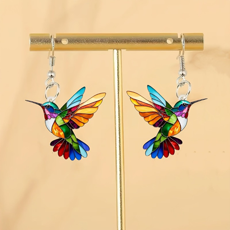 The popular cross-border spring colorful bird acrylic earrings from Europe and America, a new style of fashionable and retro earrings in 2025, are selling well details Picture