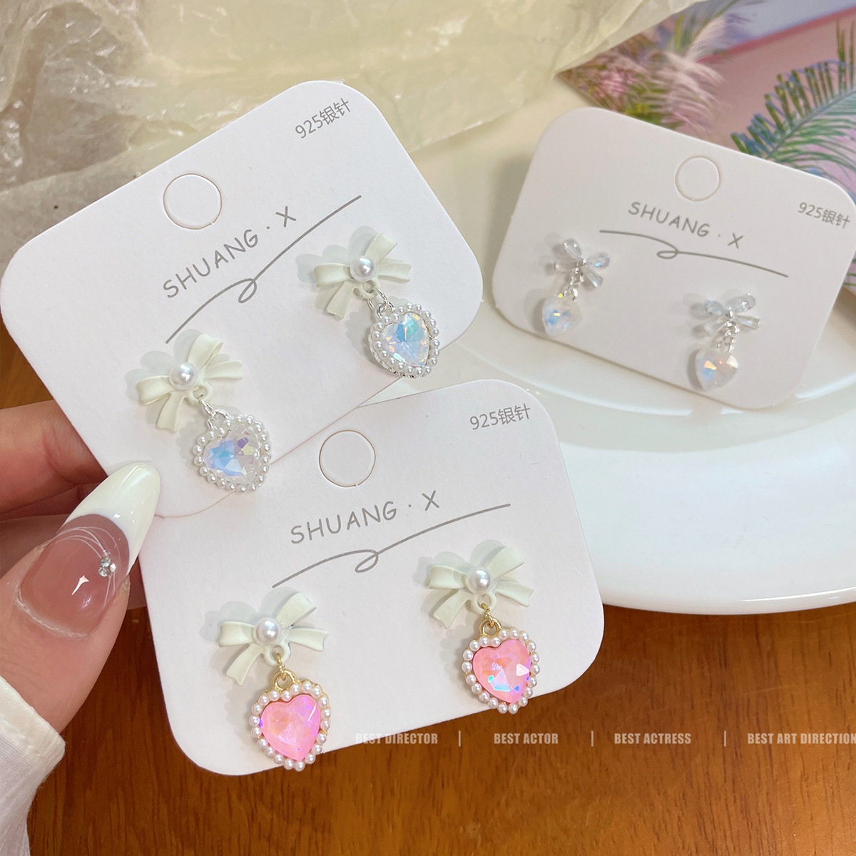 Summer new style sea salt transparent white bow Mermaid Girl heart earrings for women, exquisite and versatile, sweet and elegant earrings Application Scenario