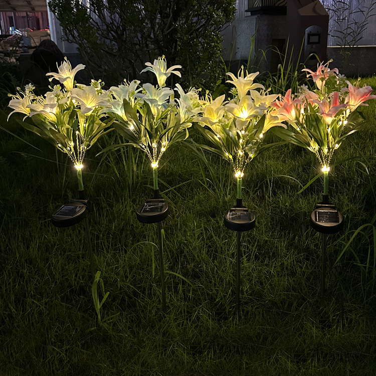 Solar-powered lily flower lanterns, outdoor courtyard garden decoration, lawn ground insert lights, LED simulation lily flower lanterns details Picture