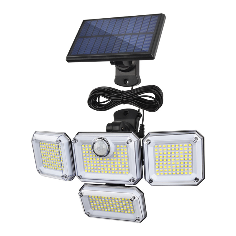 New cross-border solar wall lamps, four-head rotating outdoor waterproof street lamps, human-sensing road lighting and garden lamps Item Picture