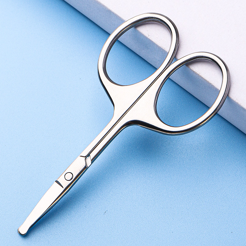 Round-headed nasal hair small scissors trimmer, stainless steel manual, no nasal injury, washable, beauty, eyebrow shaping, eyelash makeup details Picture