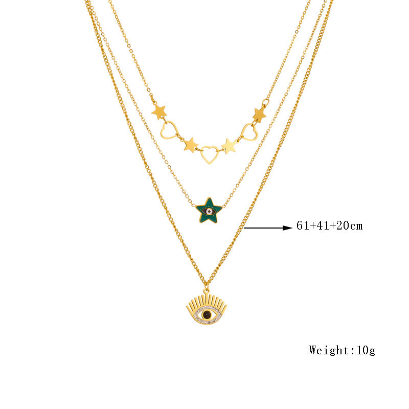 European and American fashion, creativity, individuality, retro multi-layer layered gold-plated titanium steel heart-shaped eye star-shaped accessory chain necklace Application Scenario