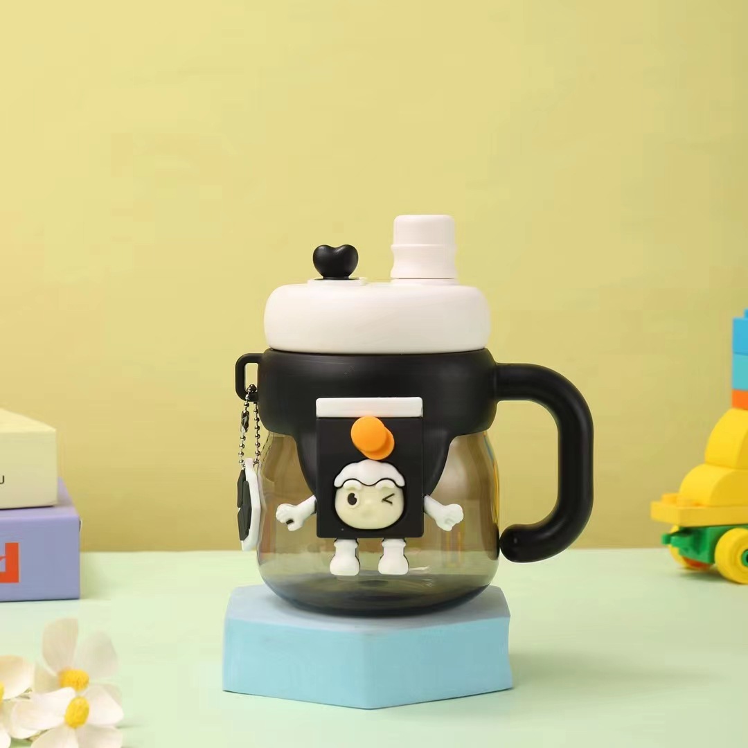 High appearance level female handle straw cup, office tea making cup, student water cup, heat-resistant and shock-resistant plush handle cup Specification drawing