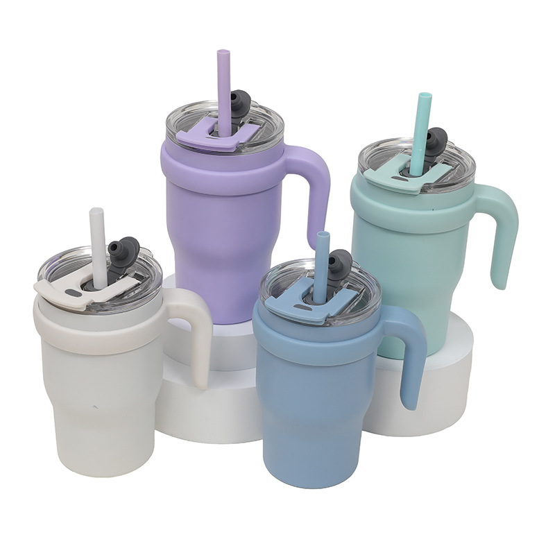 Cross-border dual-drink car cup, children's and students' water cup, car ice cube cup, stainless steel high appearance level with handle insulated cup Item Picture