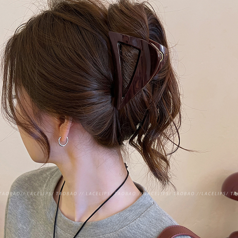 Chocolate-brown hair clips, hair grabbers, new Spring/Summer 2025 high-end shark clip, back clip hair accessory details Picture