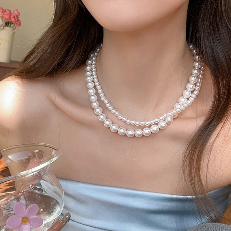French retro pearl necklace for women, light luxury and niche collarbone chain, 2023 new bestseller, high-end neckchain, plain chain Specification drawing