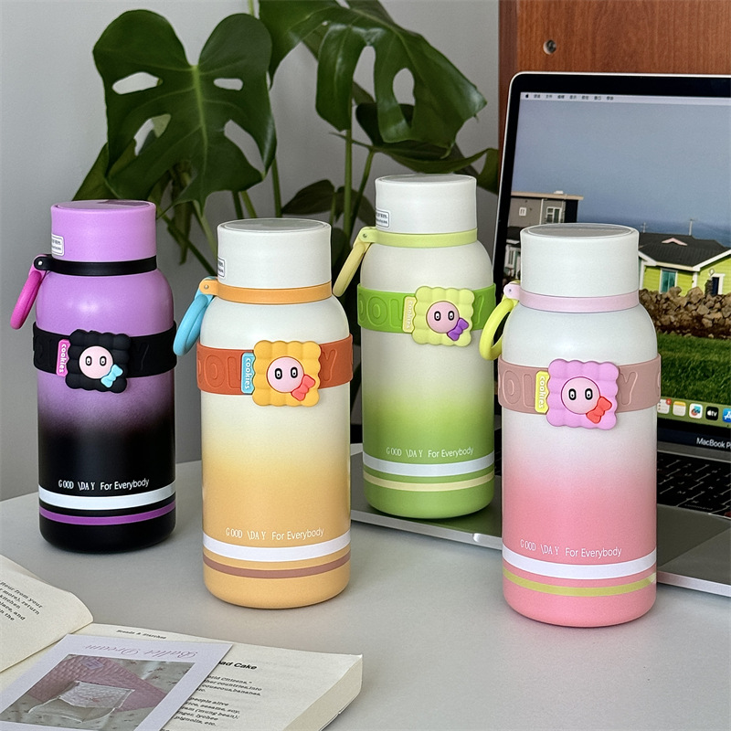 Gradient cookie milk insulated cup, girls' high school appearance level cartoon student portable stainless steel insulated cup, drinking water cup for school Specification drawing