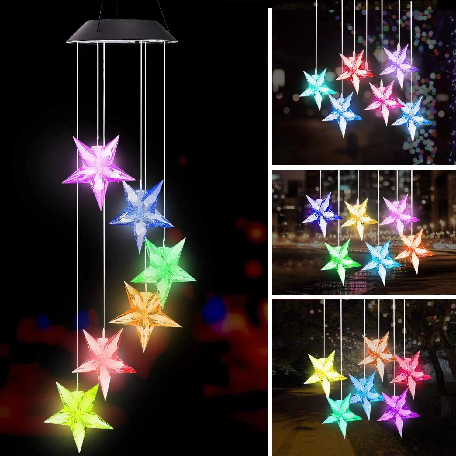 A variety of landscape decorative lights such as solar wind chime lamps, balcony and terrace decorative chandeliers, outdoor waterproof particle balls, etc Specification drawing