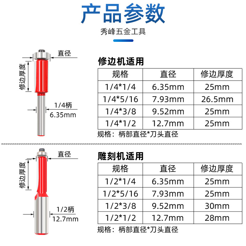 Woodworking milling cutter, edge trimming machine, extended bearing edge trimming cutter, double-edge engraving machine, milling cutter, straight cutter Application Scenario