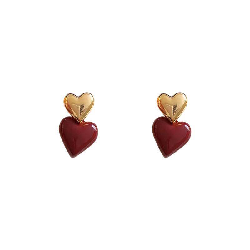 Ankora red heart-shaped stud earrings for women, a new 2024 bestseller with a high-end and unique charm Item Picture