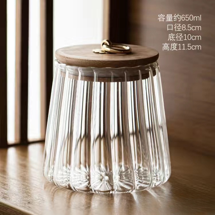 Wholesale vertical pattern transparent glass sealed jars, household kitchen multi-functional storage jars, tea, snack and candy storage jars Specification drawing