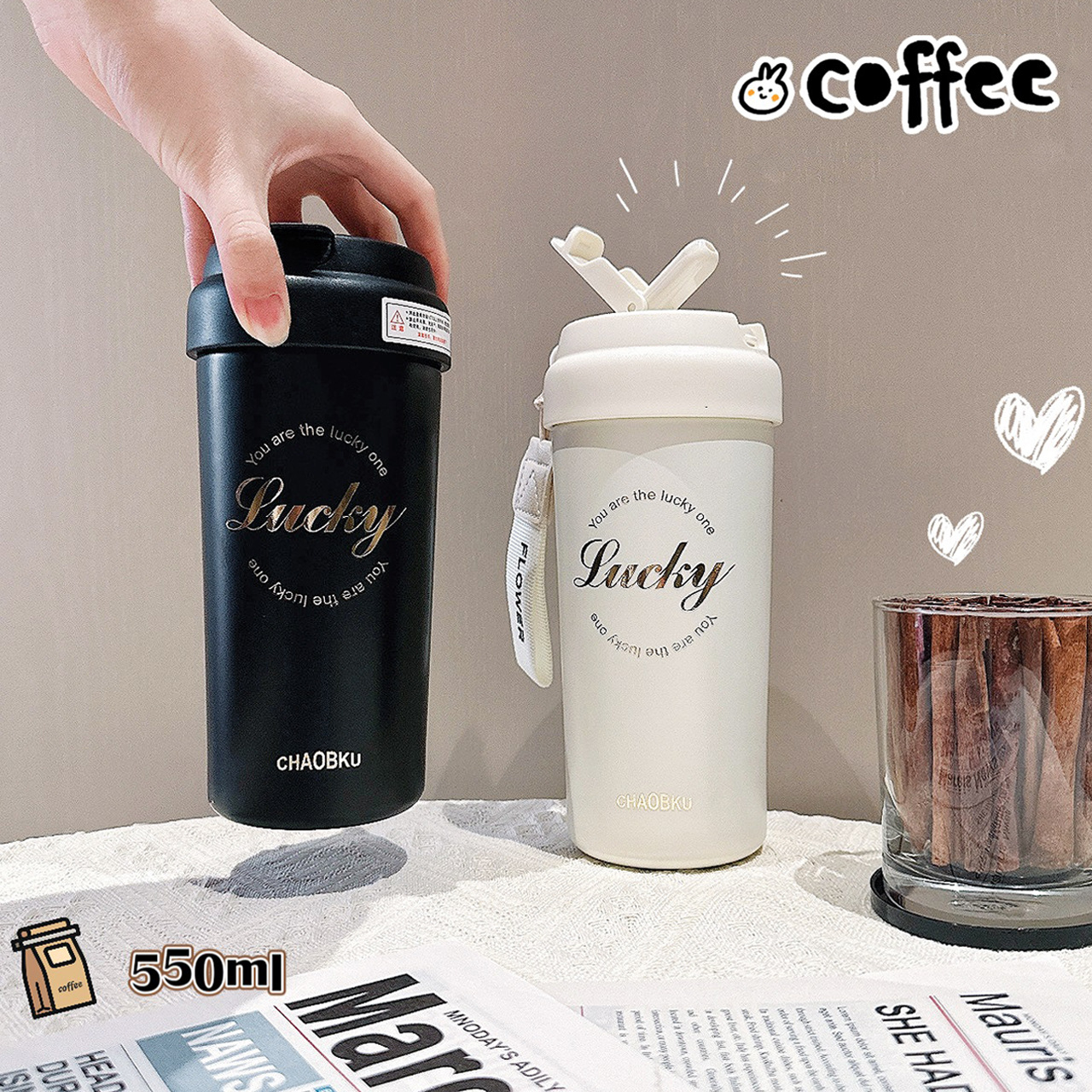 Office simple coffee cup with filter 316 stainless steel straw cup, high-end portable water cup for making tea at work details Picture
