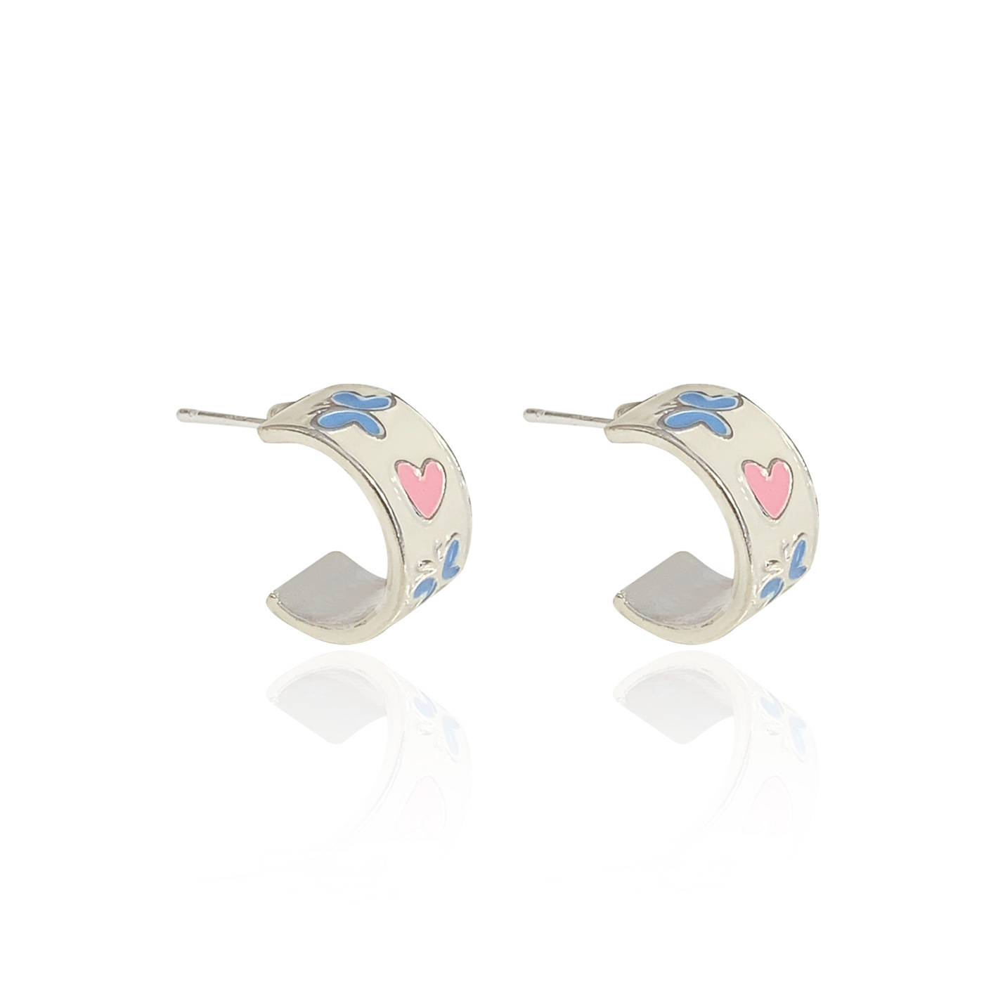 New sweet and exquisite oil-dripping bow C-ring stud earrings, silver needle for women, fresh butterfly, versatile earrings for students' temperament Item Picture
