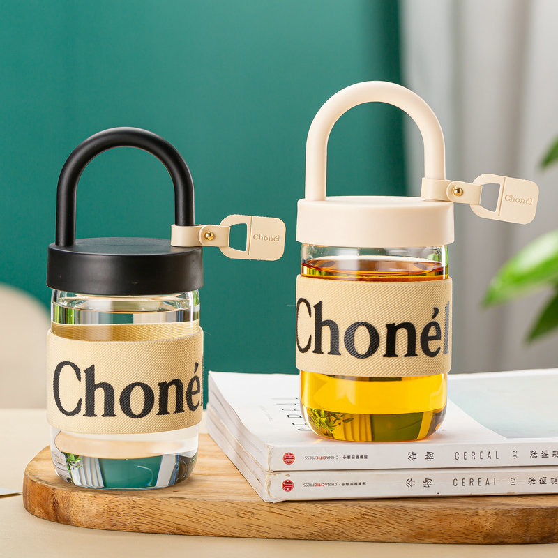 Ins-style small fragrance high borosilicate glass cup, coffee cup, summer portable hand-held cup, large capacity, popular student cup Specification drawing