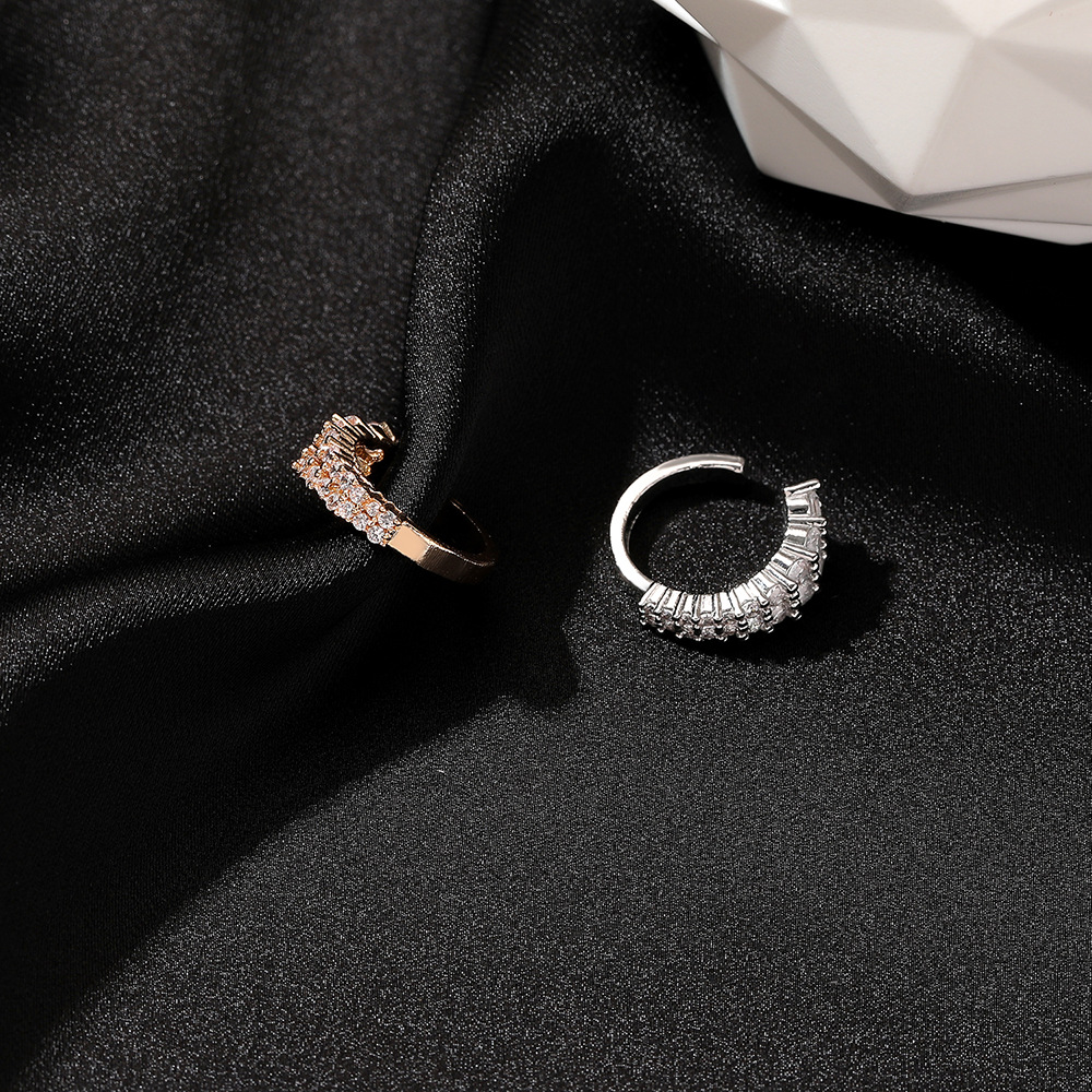 Korean unique U-shaped ear clips for women, high-end earrings without ear piercings, double-layer copper inlaid zircon ear bone clip jewelry earrings Specification drawing