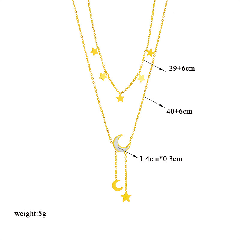 Korean version double-layer stacked white shell star moon titanium steel versatile tassel collarbone chain jewelry necklace Application Scenario