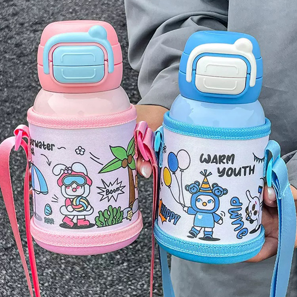Cartoon double-drinking children's insulated cup, special straw water cup for girls to go to school, anti-drop and cute portable cup for kindergartens full figure