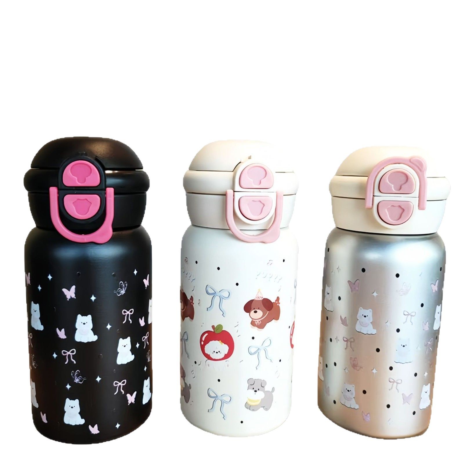 Wholesale and in-stock cute double-drinking children's water cups, stainless steel insulated cups, bouncy and portable, high appearance level straw gift cups Item Picture