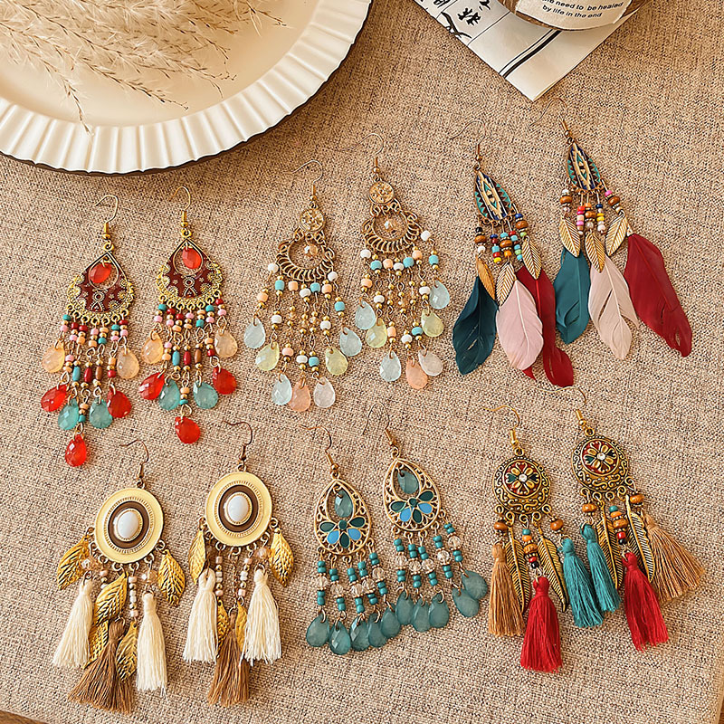 New Chinese-style ethnic style Su earrings, women's high-end feel, feather ear hooks, personalized, 2025 new high-end feel earrings details Picture