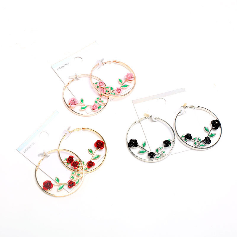 Amazon women's cross-border trendy large earrings from Europe and America, multi-color rose-shaped exaggerated round high-end earrings Item Picture