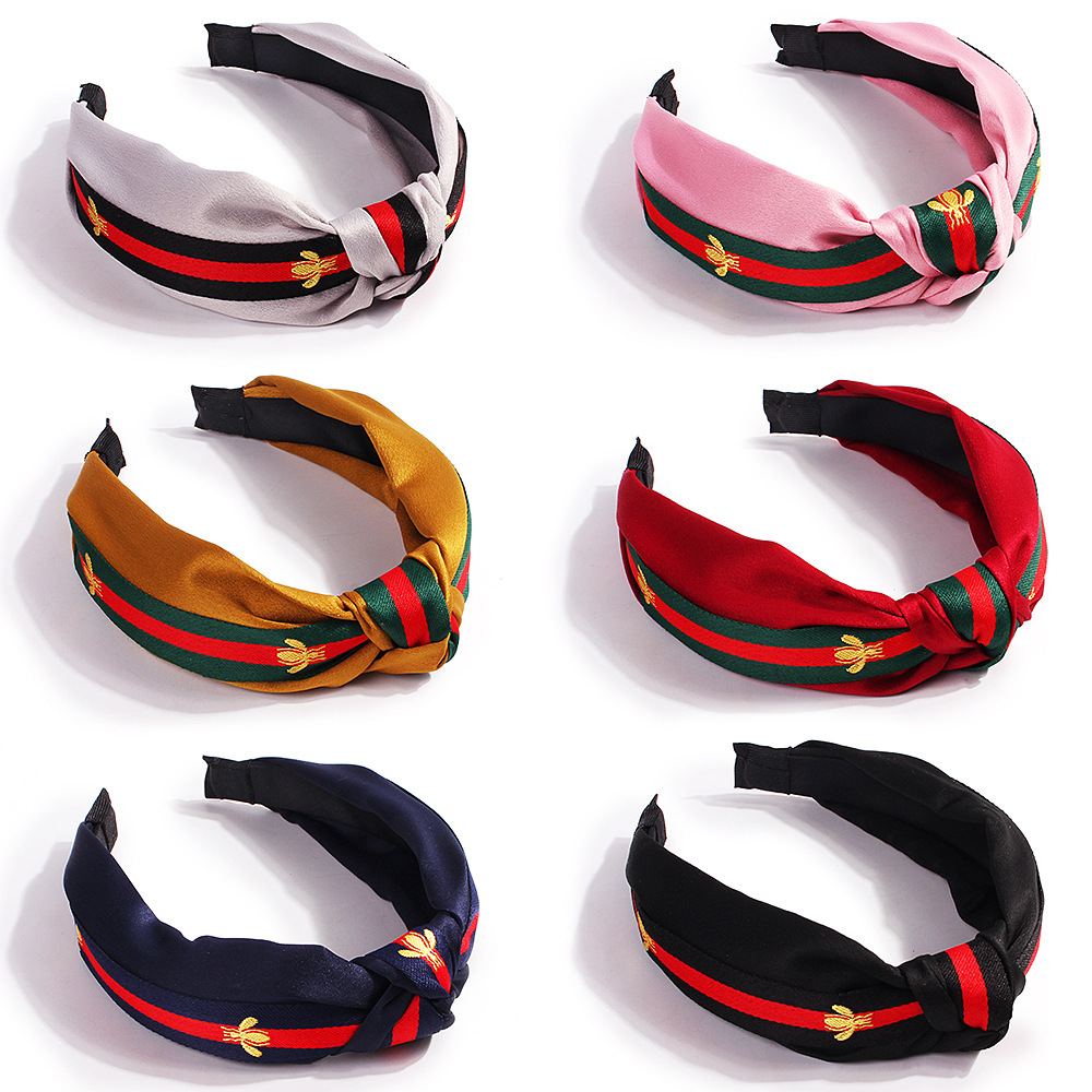 Qiyue Cross-border Bestseller's new versatile bee headband, wide-edge fabric knot headband, color headband E4 Specification drawing