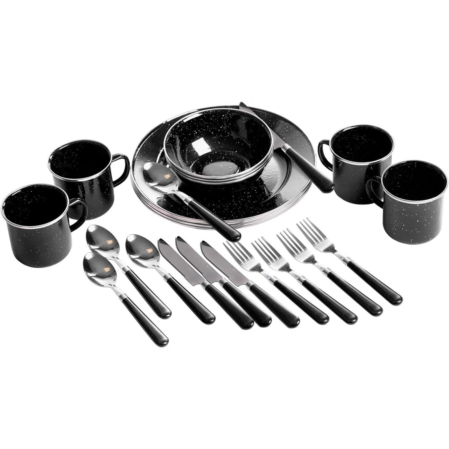 Amazon's best-selling enamel plates and bowls, 24-piece enamel outdoor camping tableware set, picnic and camping open flame enamel cups Specification drawing