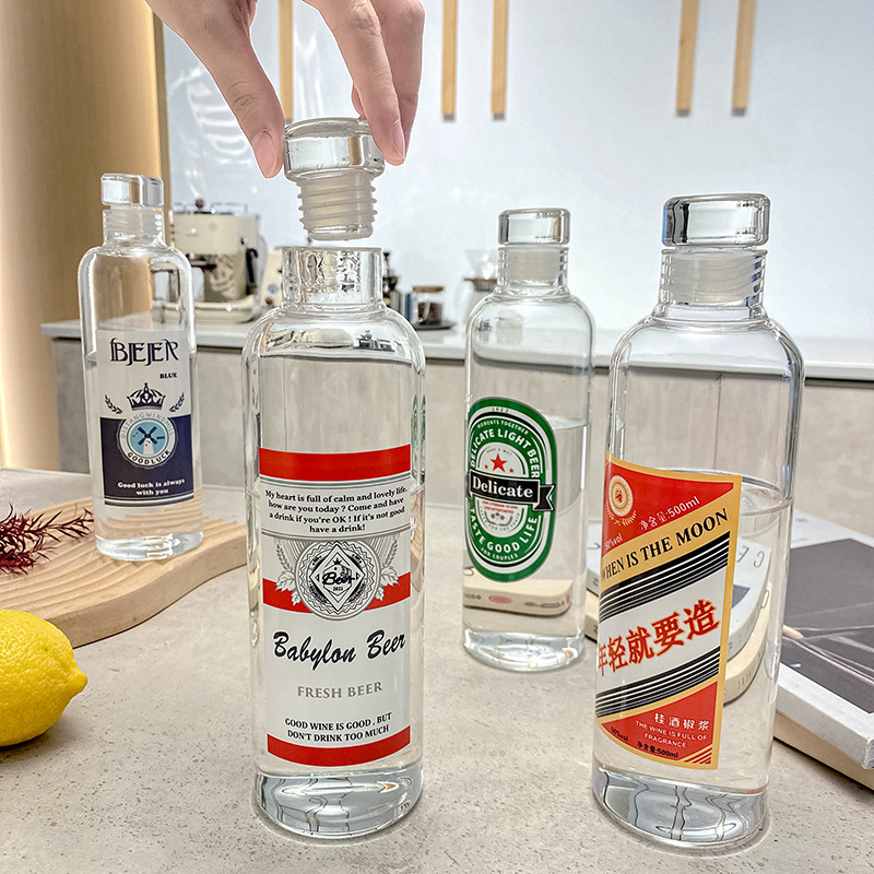 Creative wine bottles, glass cups, ins high appearance level, transparent portable cups, thickened large-capacity beer, trendy student water cups details Picture
