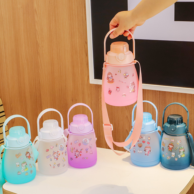 Summer children's straw direct drinking cup with high appearance level, large-capacity and big-bellied cup, portable plastic cup for girls as a gift Application Scenario