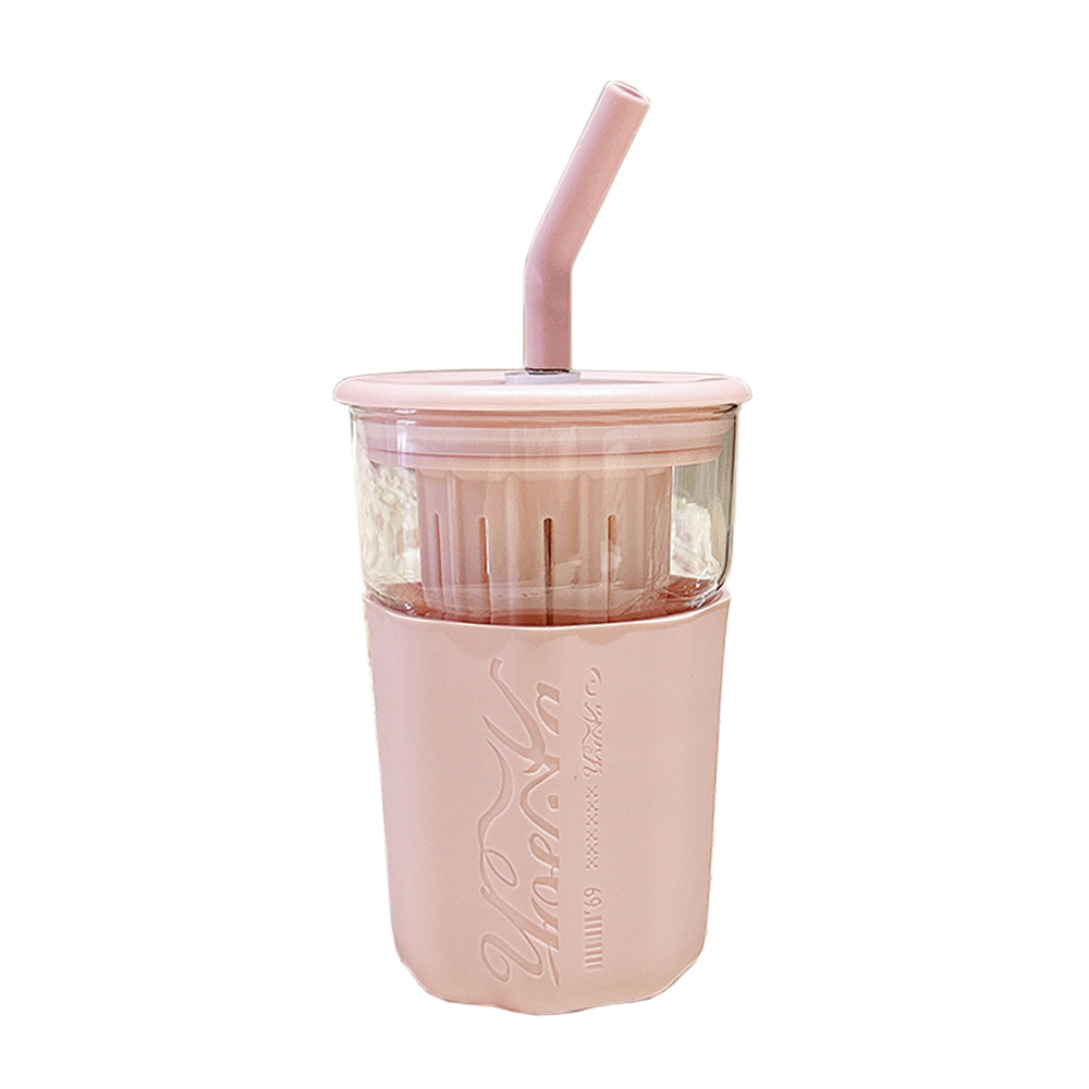 Simple tea-making glass cup, heat-insulating and heat-resistant with filter, straw cup, office and household, female gift, couple water cup Item Picture