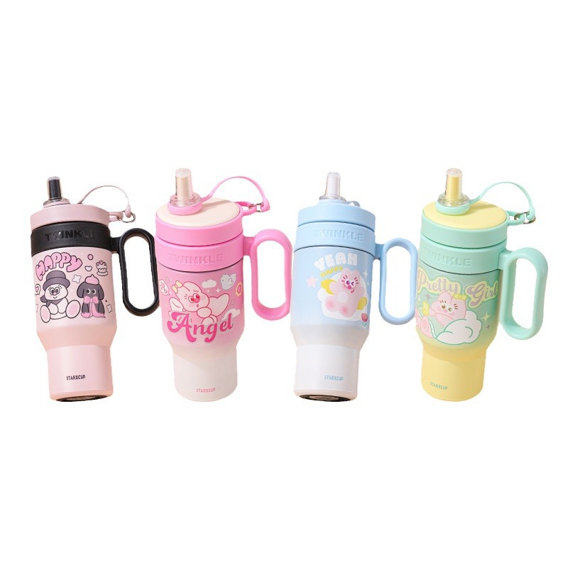 New high-appearation-level ice cup, large-capacity 304 stainless steel insulated cup, portable tea and water separation, cute straw cup Item Picture